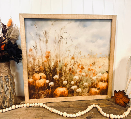 Pumpkin farm field vintage autumn framed wood sign