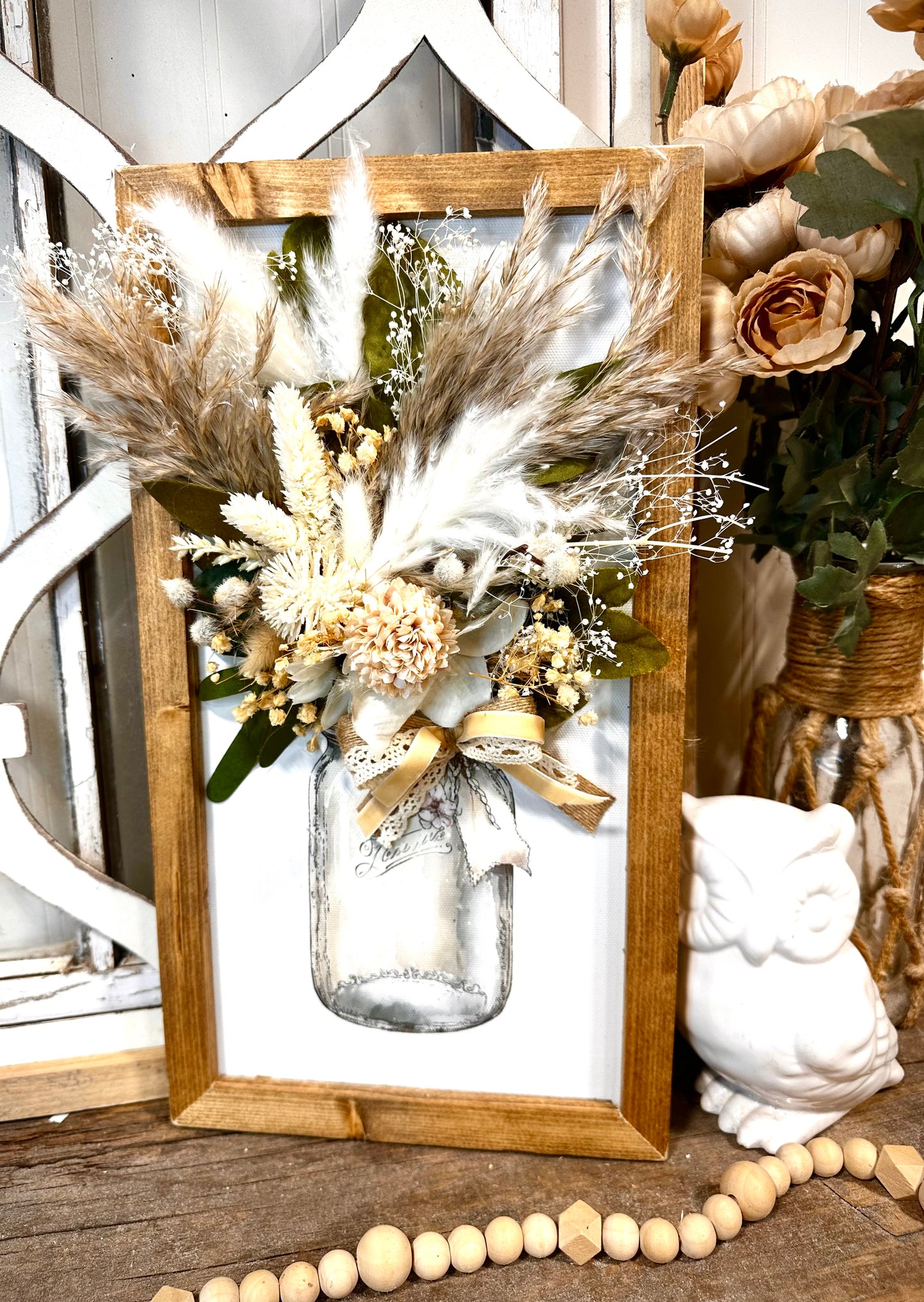 Vintage mason jar floral framed wall art