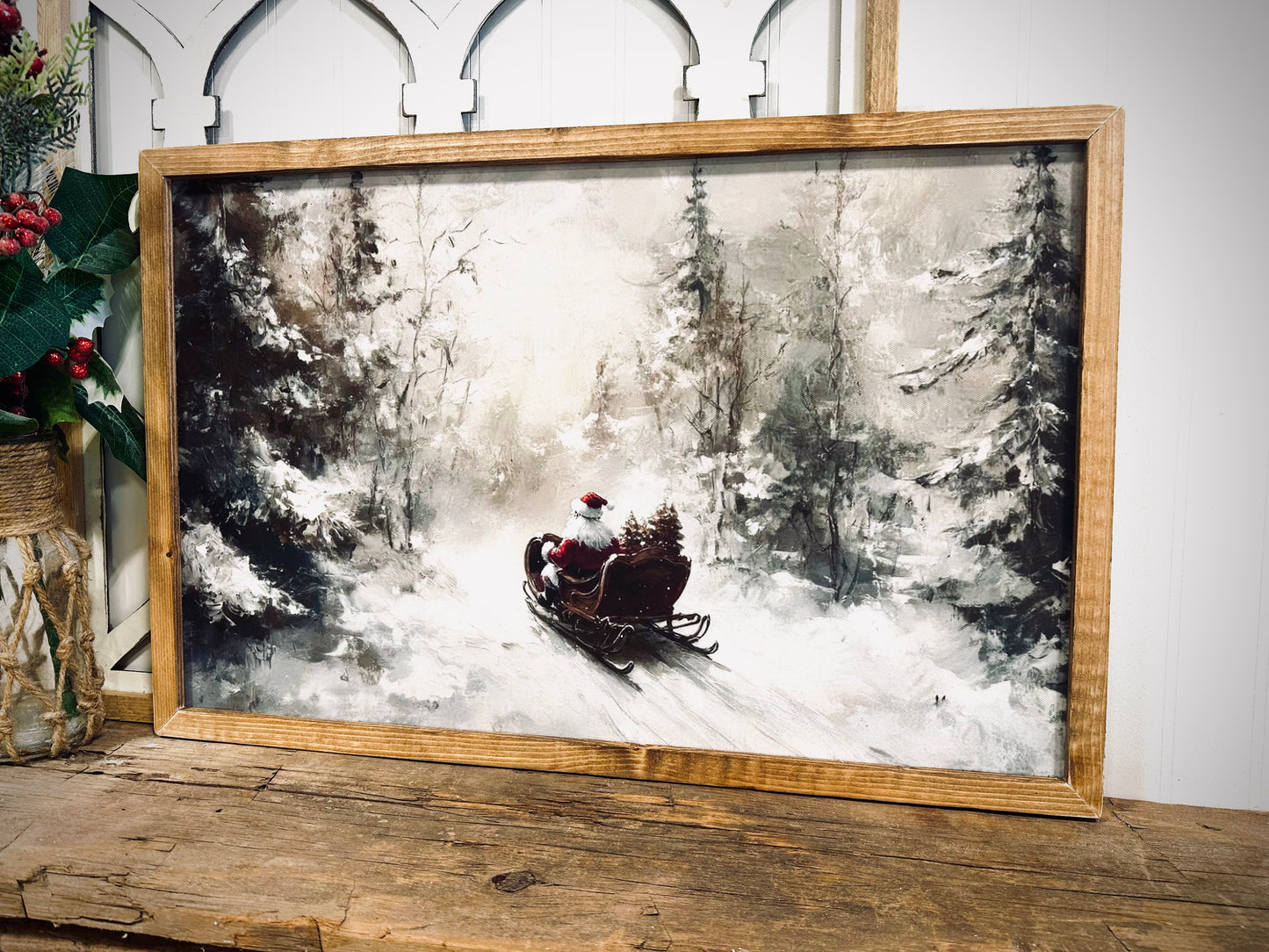 Dashing thru the snow wood framed canvas print