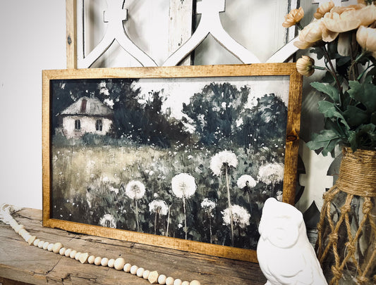 Muted cotton field French cottage wood framed canvas print