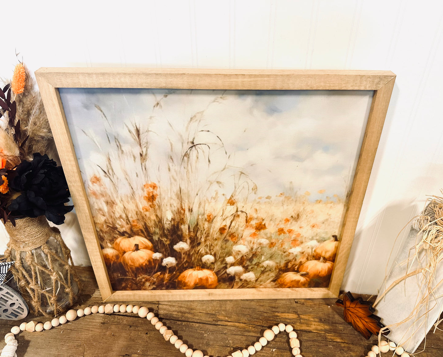 Pumpkin farm field vintage autumn framed wood sign