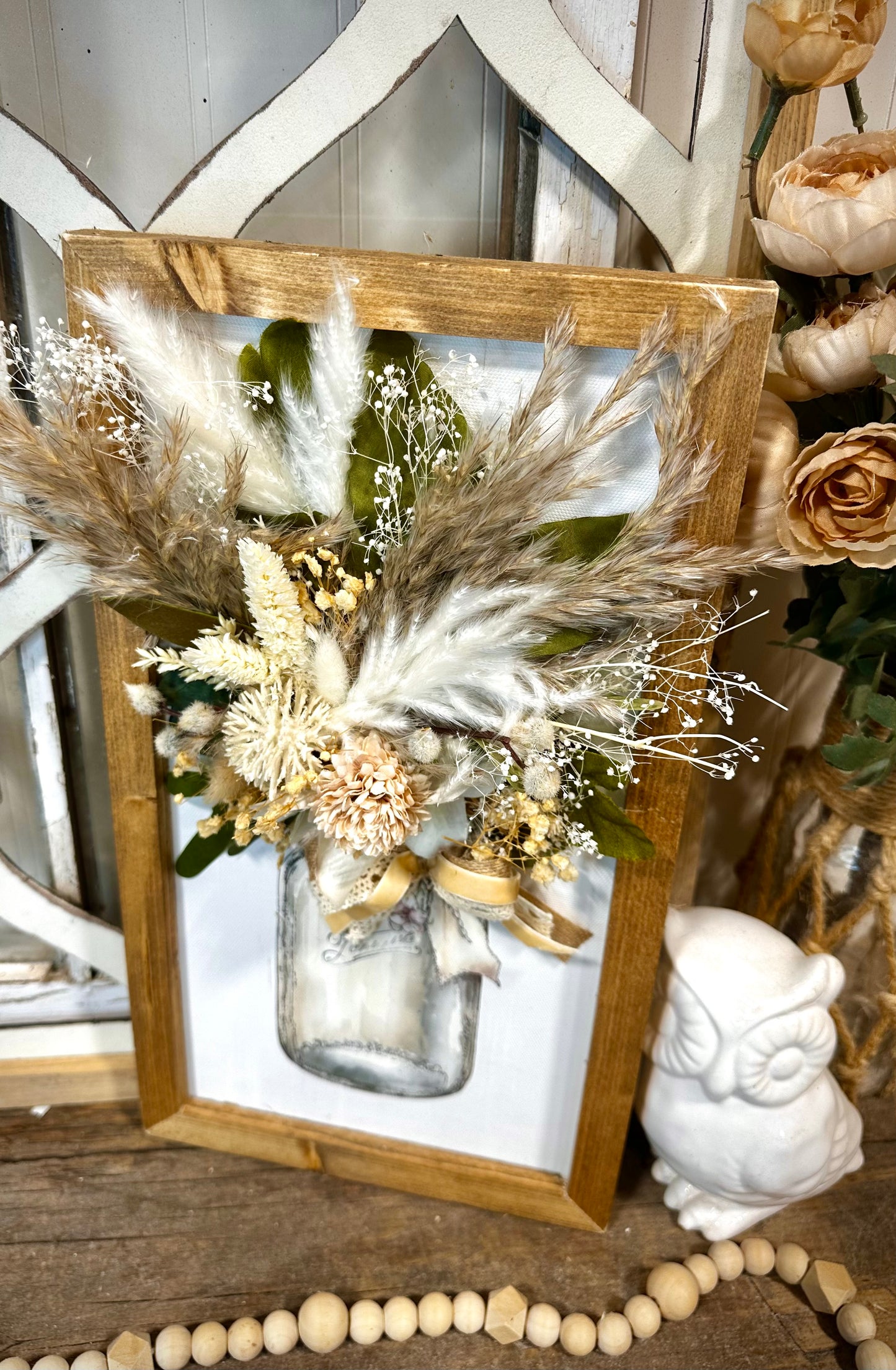 Vintage mason jar floral framed wall art