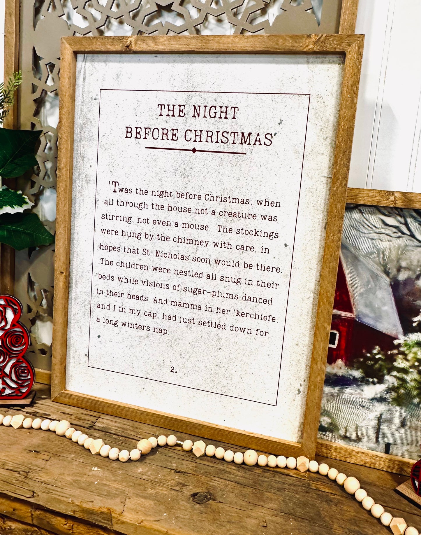 The Night Before Christmas Vintage Wood framed Canvas printed sign