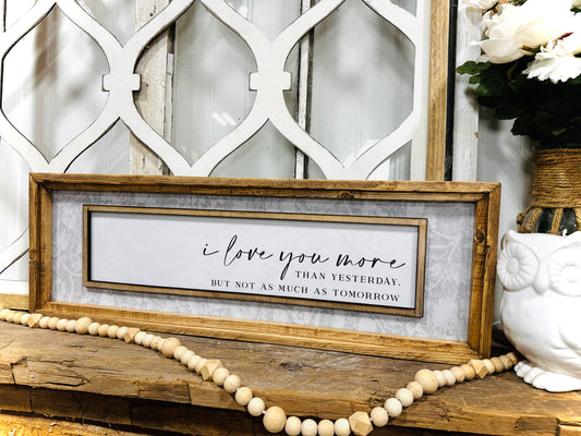 I love you wood framed canvas sign