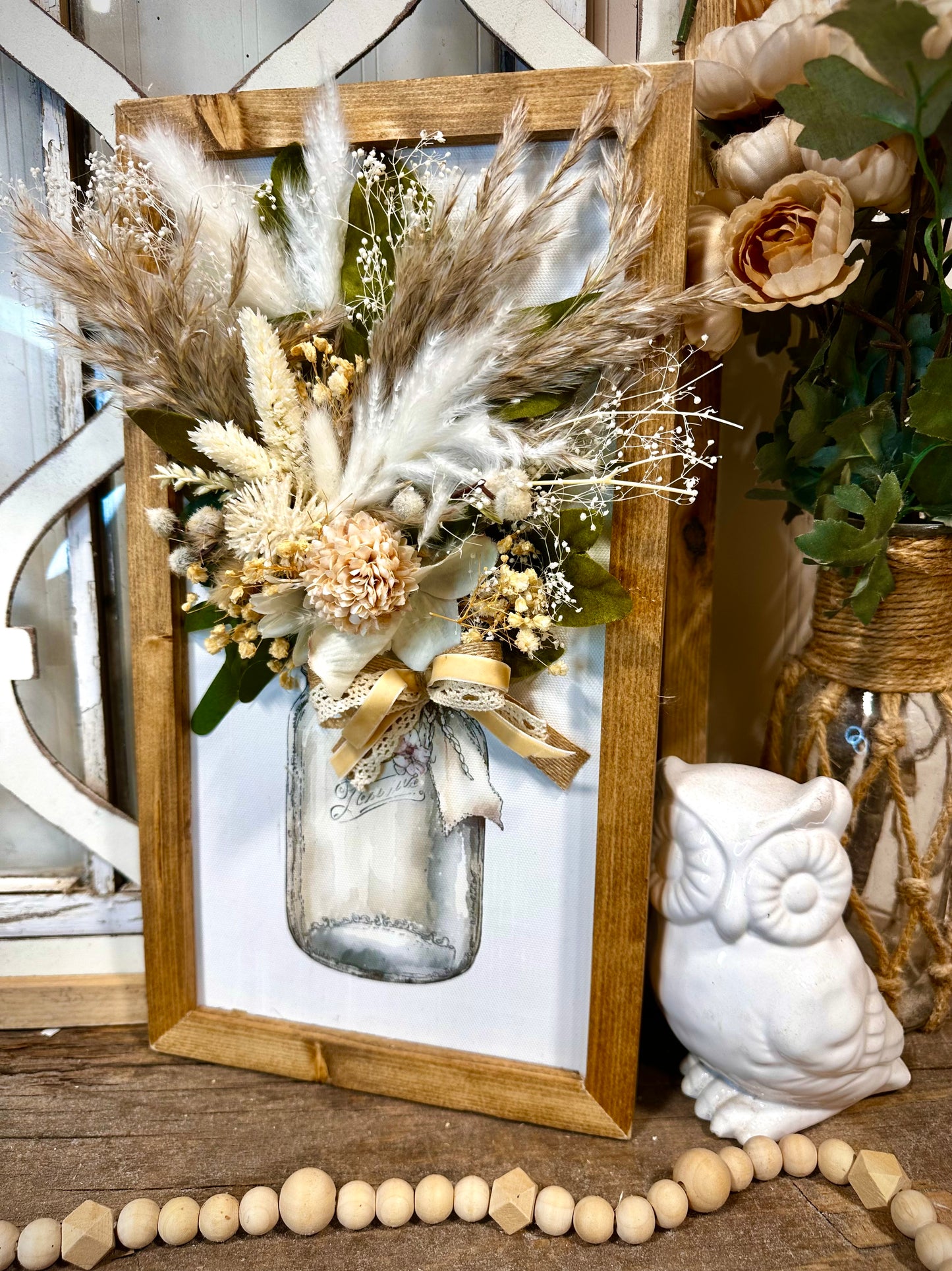 Vintage mason jar floral framed wall art