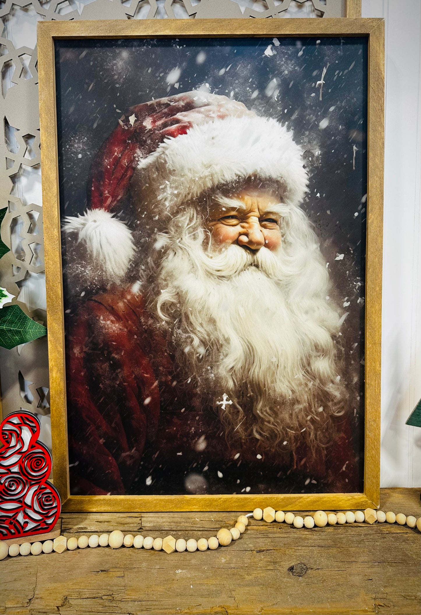 Vintage Santa Canvas framed sign