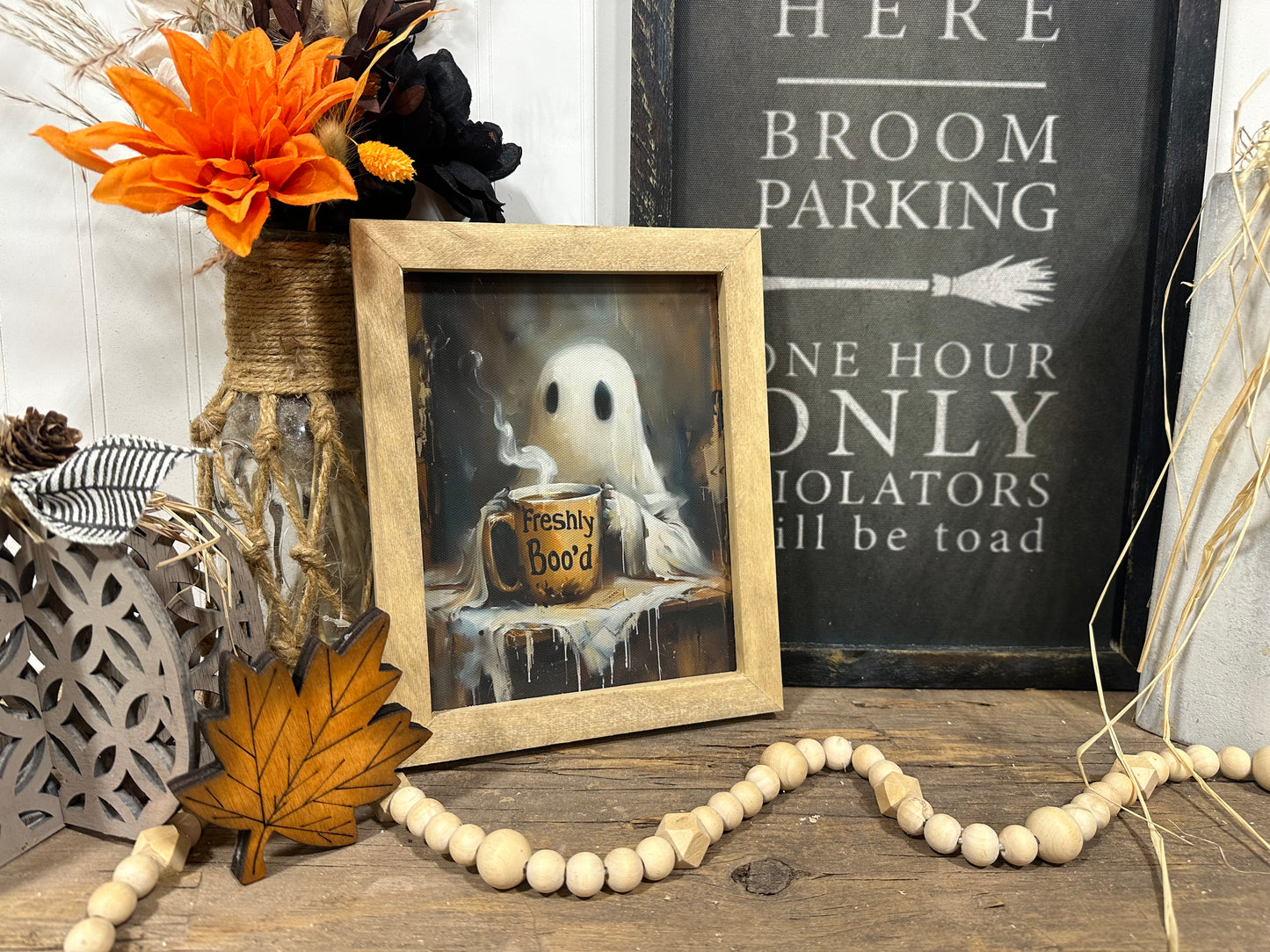Freshly boo’d coffee cute ghost canvas wood framed sign