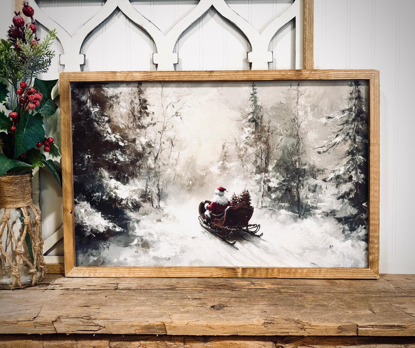 Dashing thru the snow wood framed canvas print