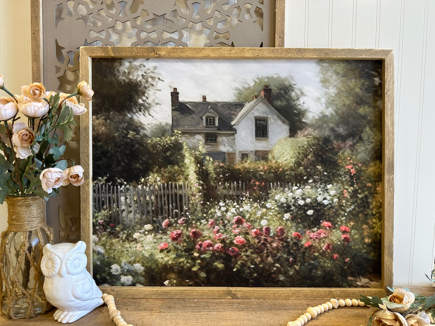 Vintage French Cottage wood framed canvas print