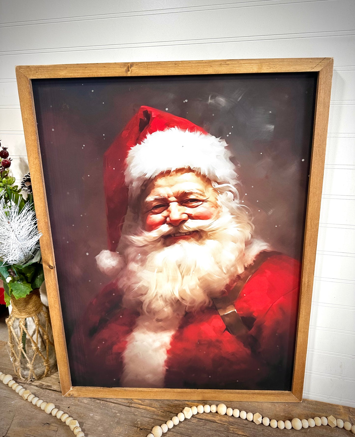 Vintage Jolly Santa wood framed canvas print