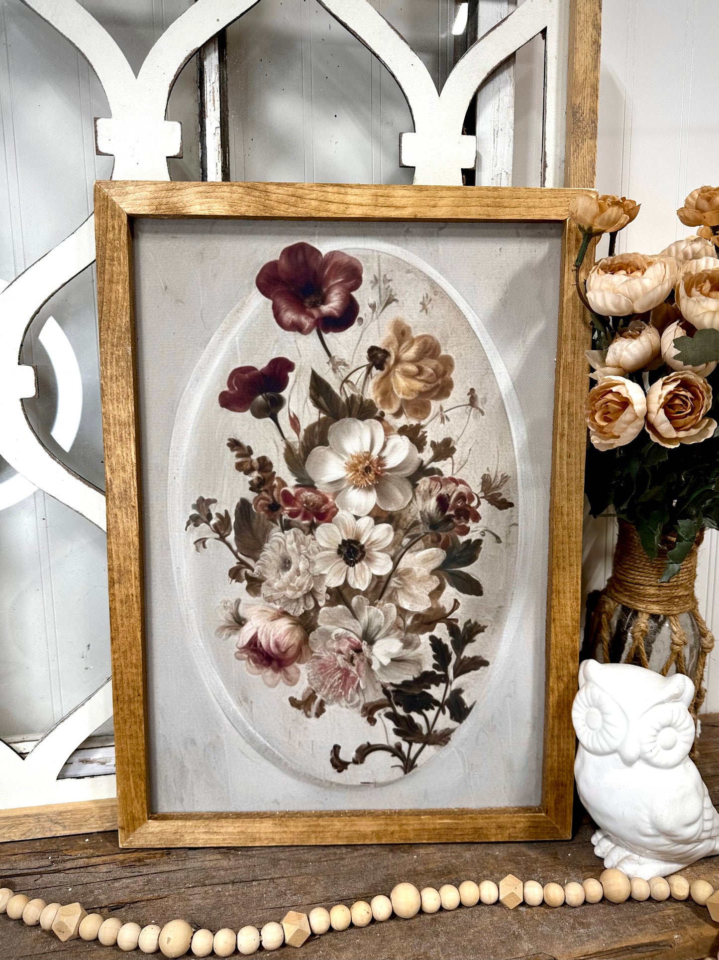 Vintage muted bouquet wood framed canvas wall art
