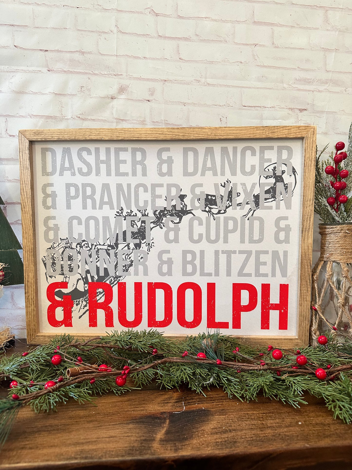 Santa’s reindeer canvas sign