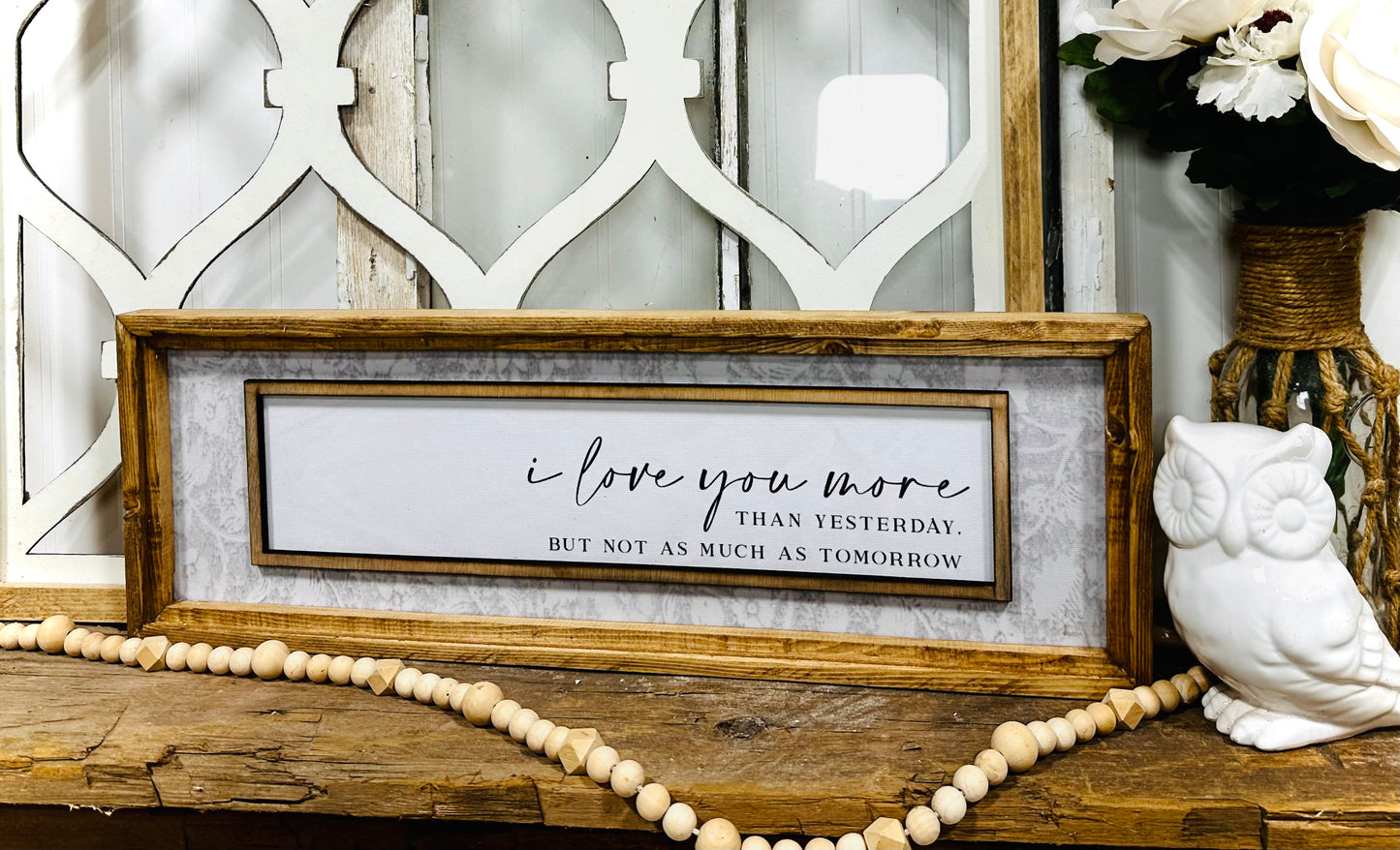 I love you wood framed canvas sign