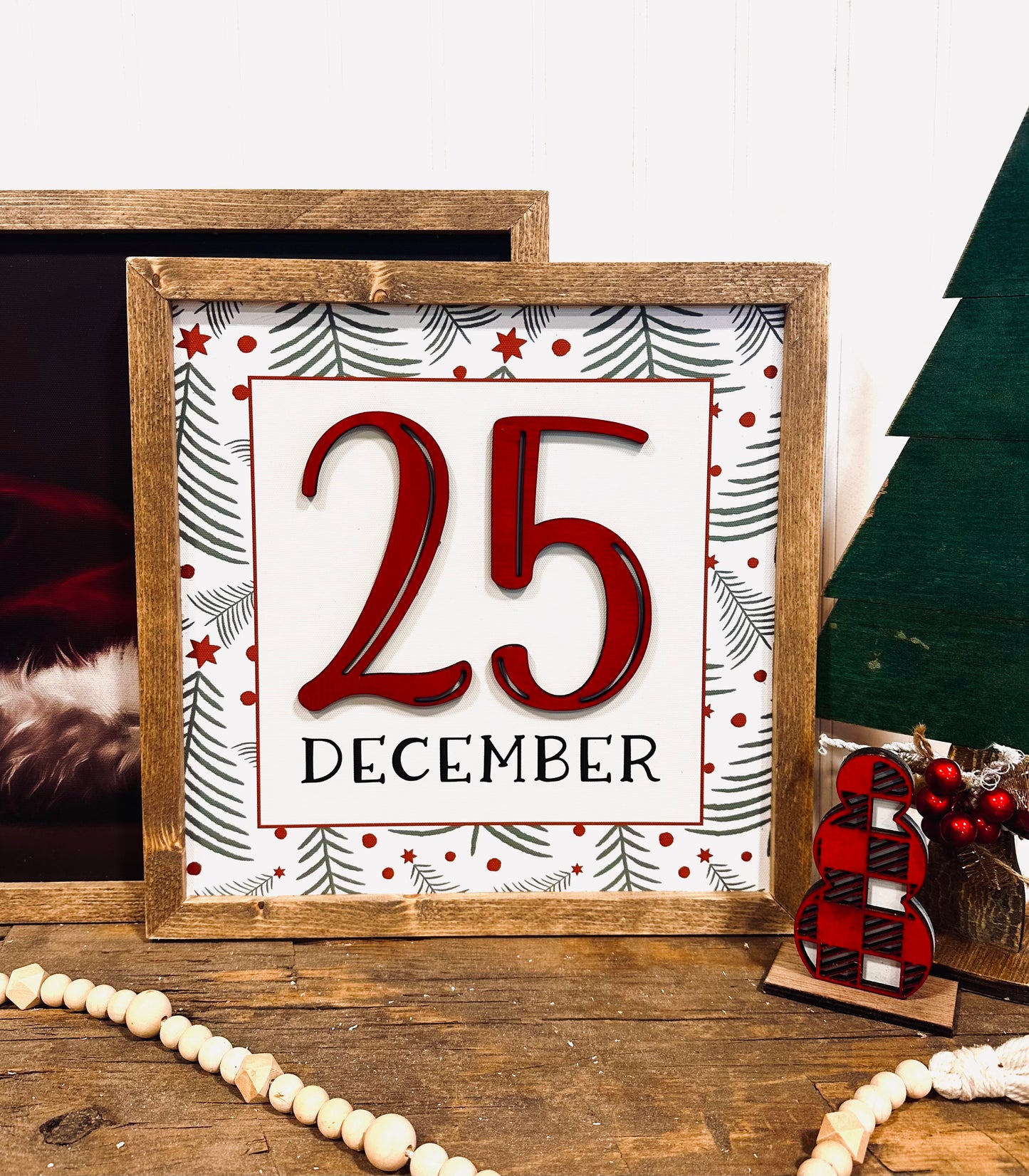December 25 wood framed canvas sign