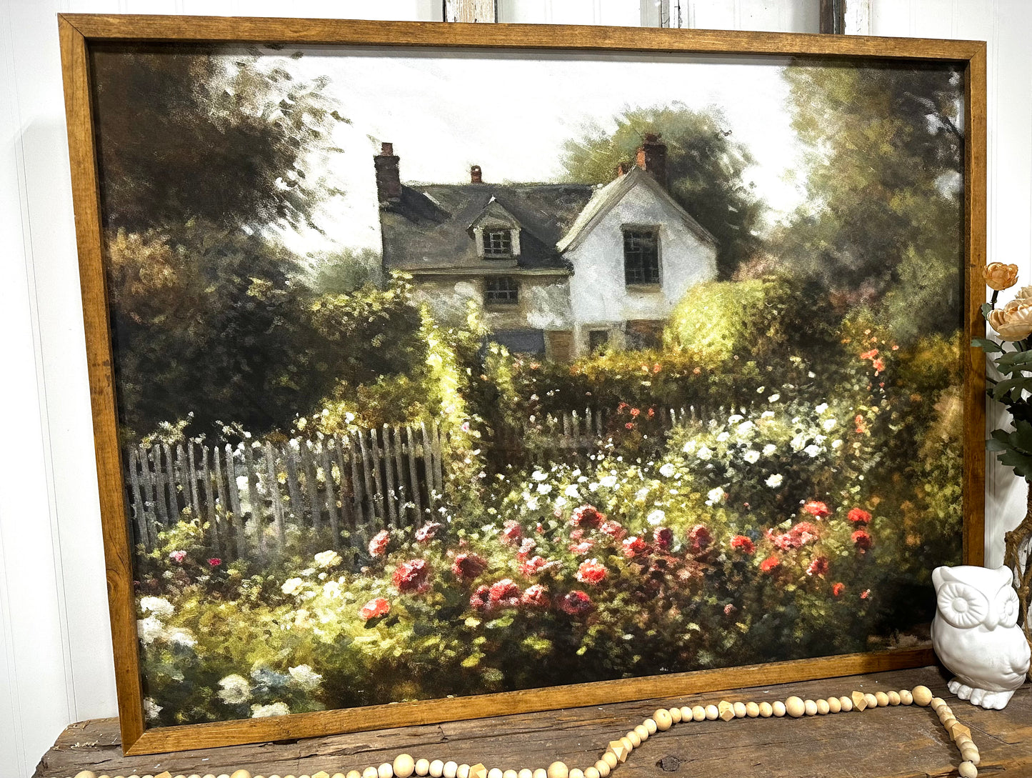 Vintage French Cottage wood framed canvas print