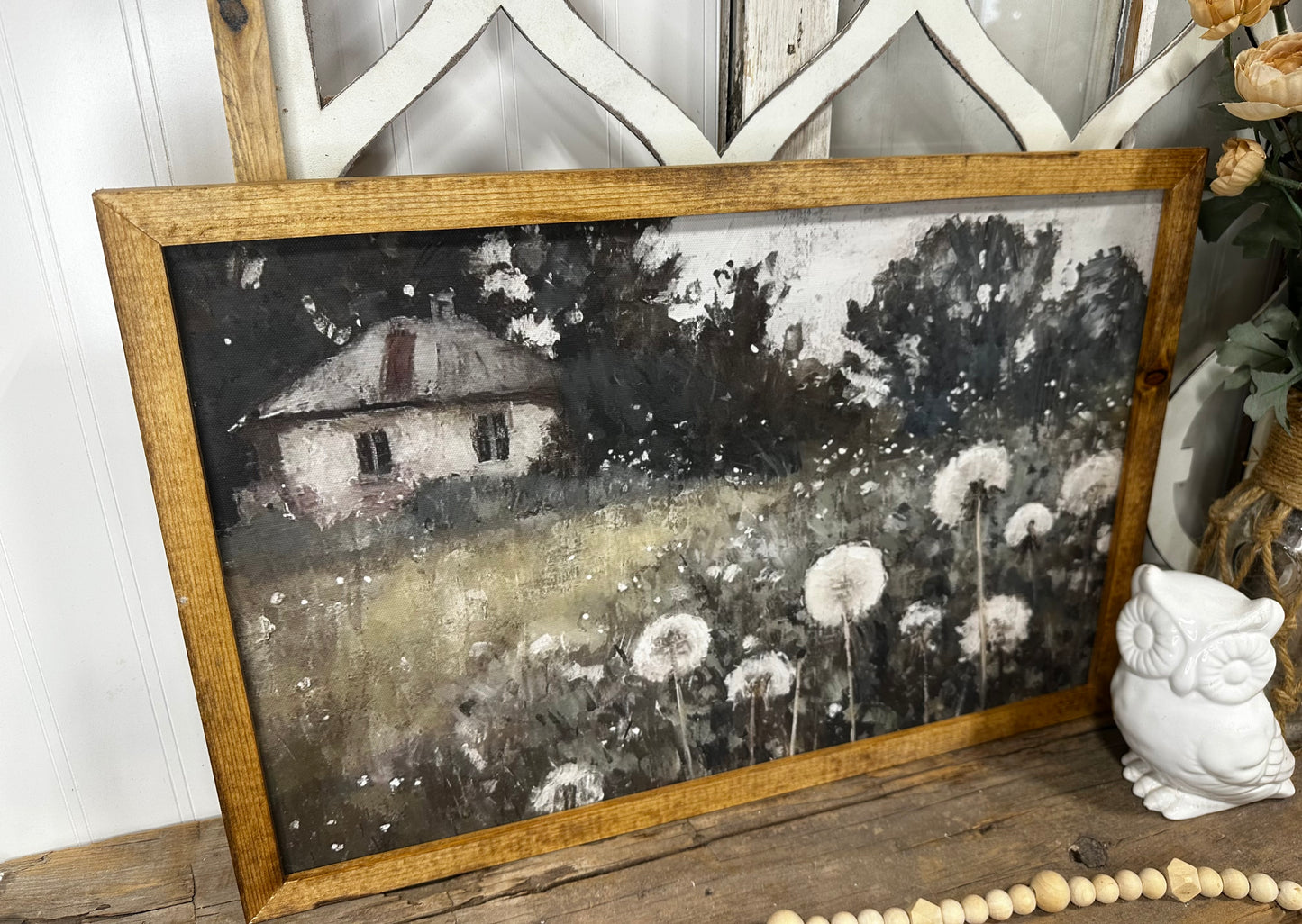 Muted cotton field vintage french cottage wood framed canvas print
