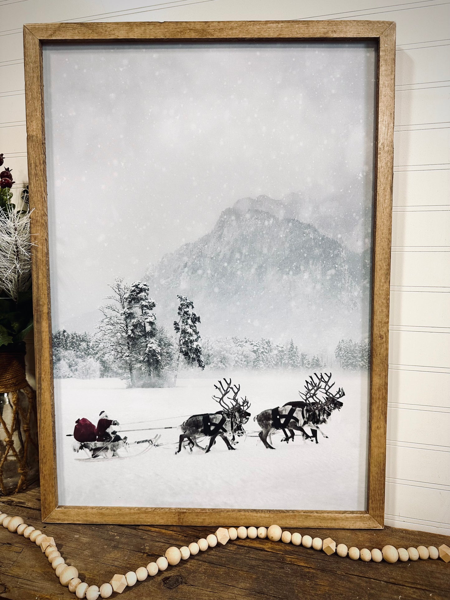 North Pole Santa wood framed canvas sign