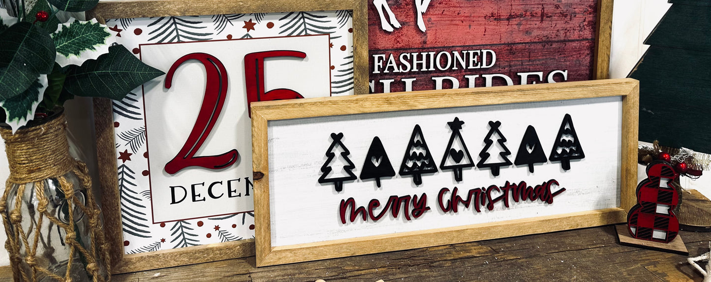 Merry Christmas 3D wood framed holiday sign