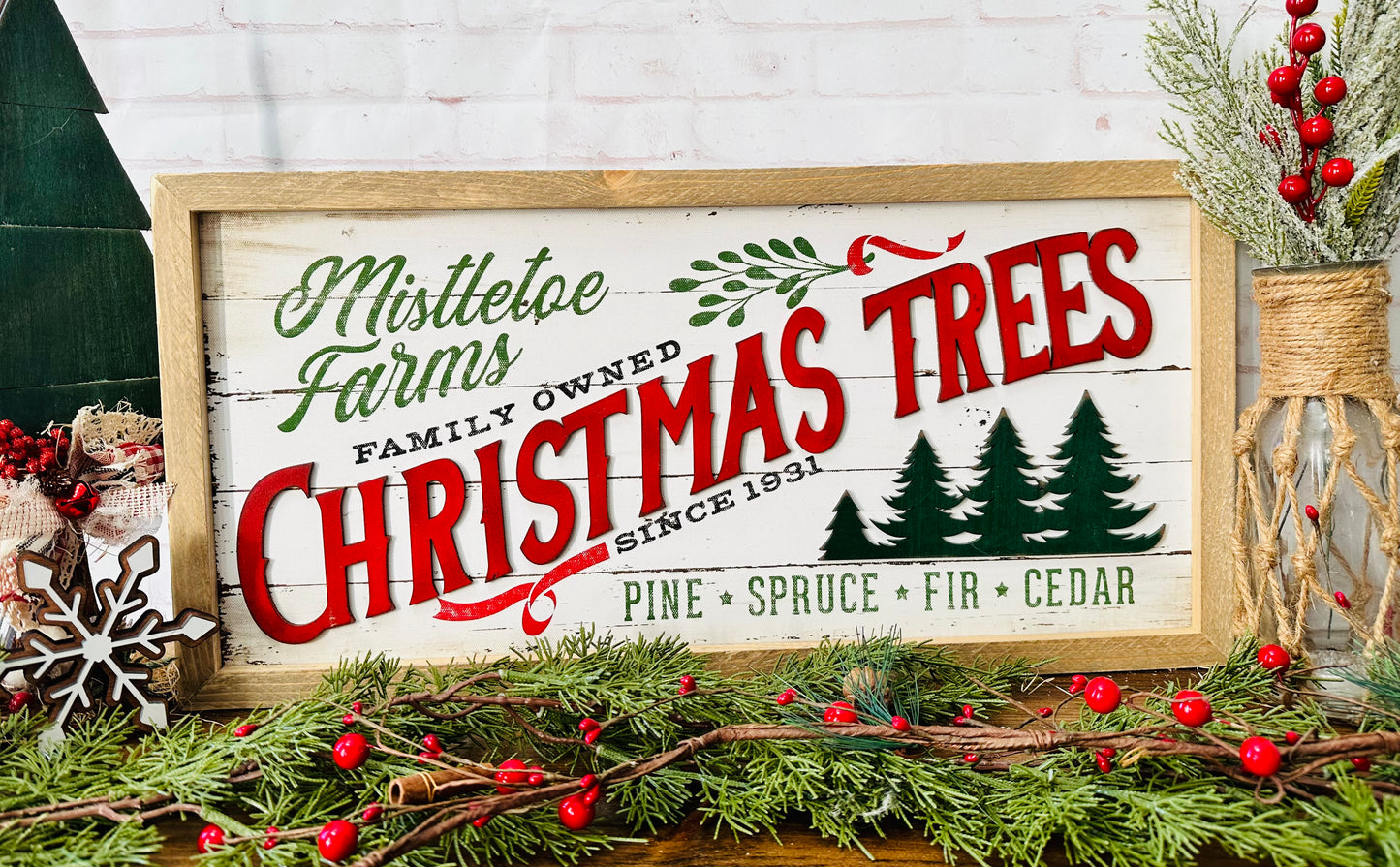 Mistletoe tree farm canvas wood framed sign