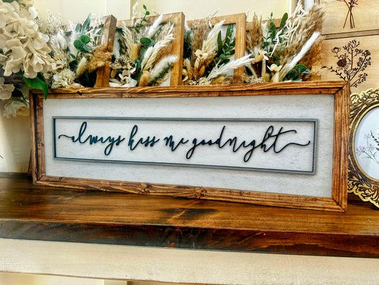 Always kiss me Goodnight wood framed Canvas Wall Art