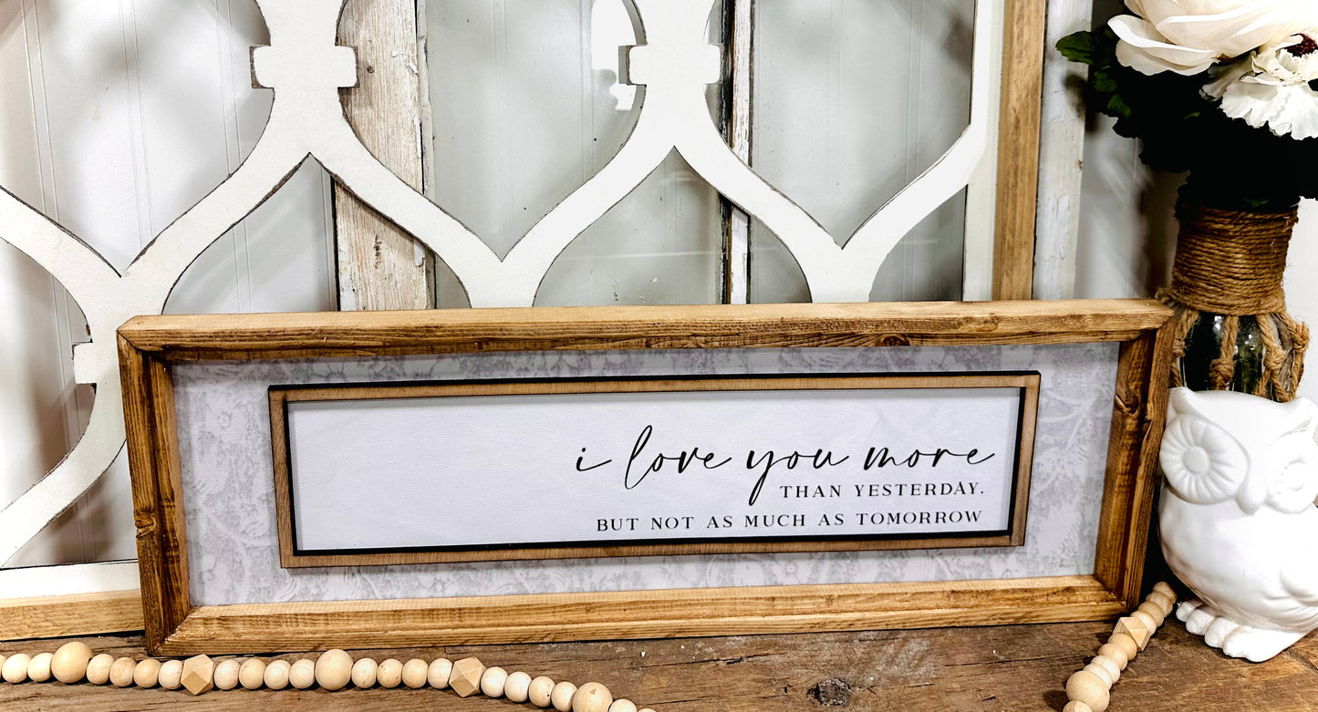 I love you wood framed canvas sign