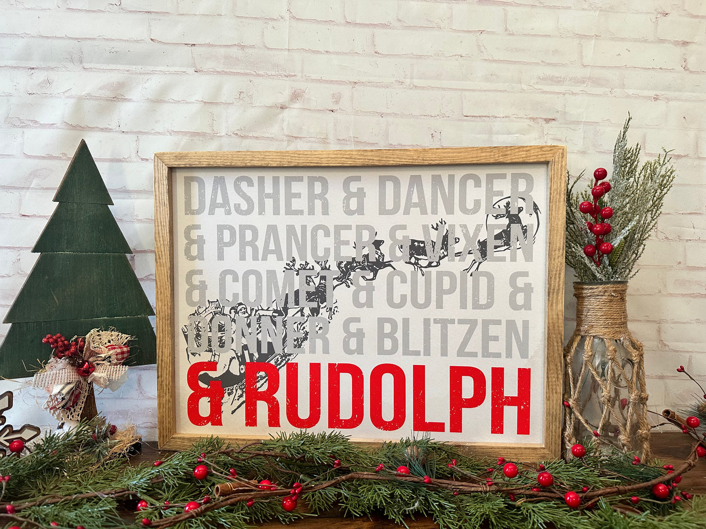 Santa’s reindeer canvas sign