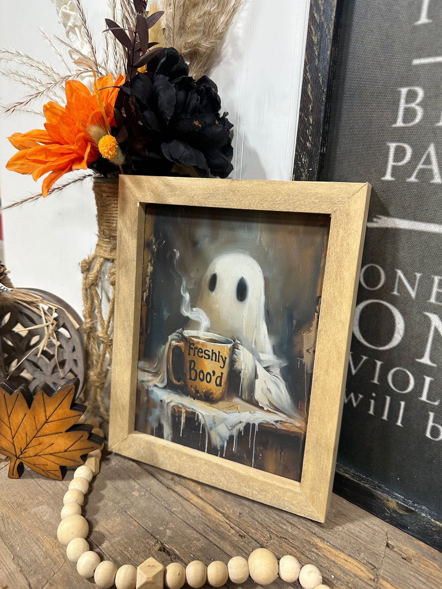 Freshly boo’d coffee cute ghost canvas wood framed sign