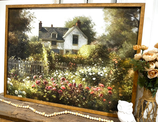 Vintage French Cottage wood framed canvas print