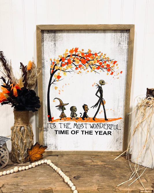 Jack Skeleton Halloween it’s the most wonderful time of the year wood framed canvas sign