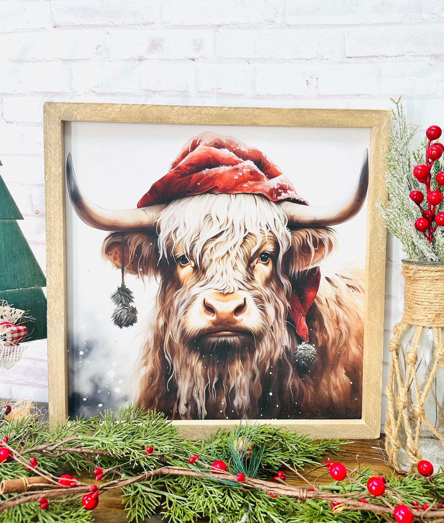 Christmas Highland cow canvas framed sign