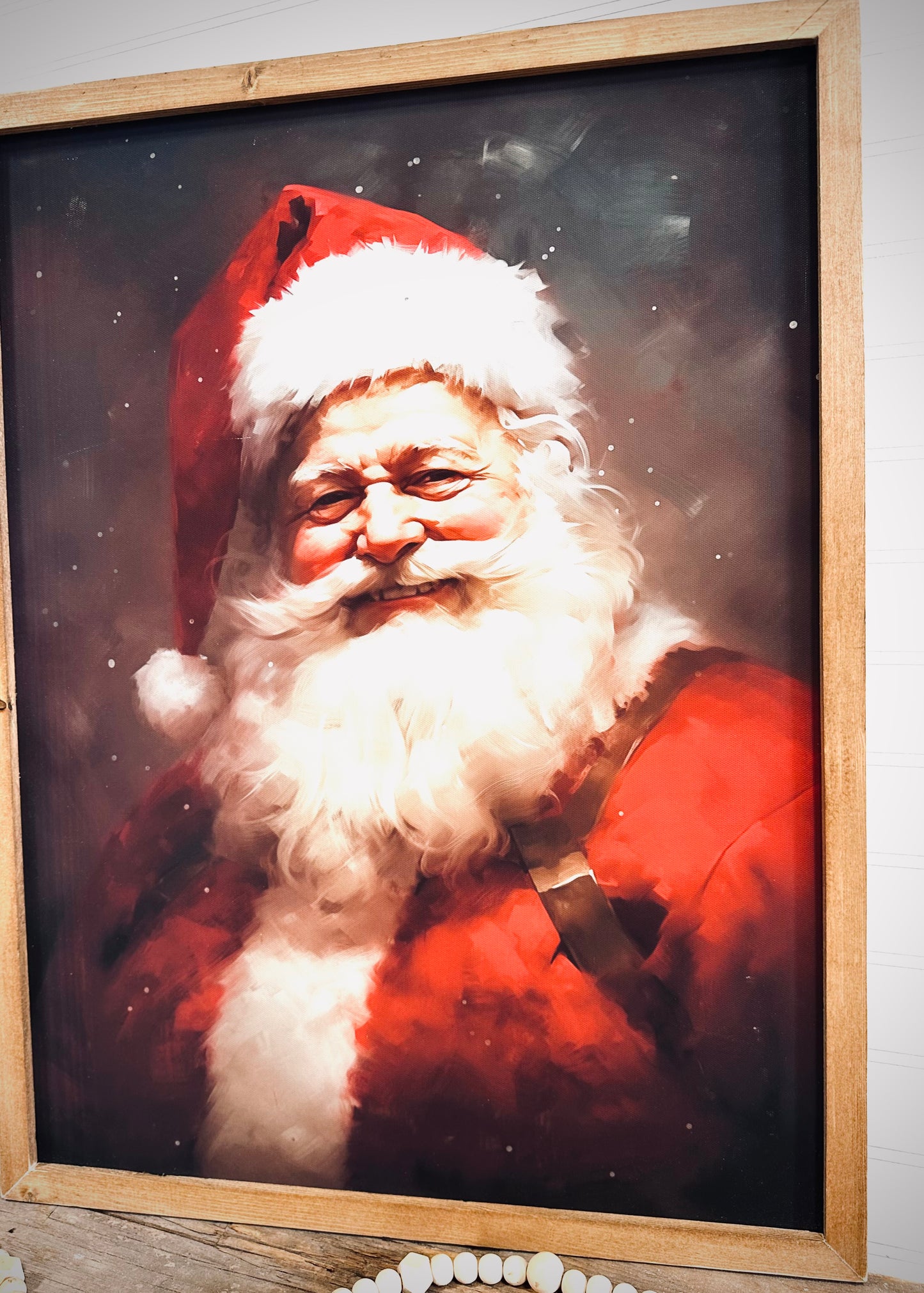 Vintage Jolly Santa wood framed canvas print