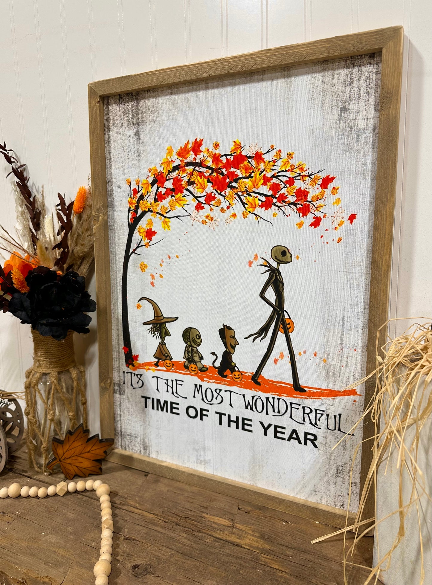 Jack Skeleton Halloween it’s the most wonderful time of the year wood framed canvas sign