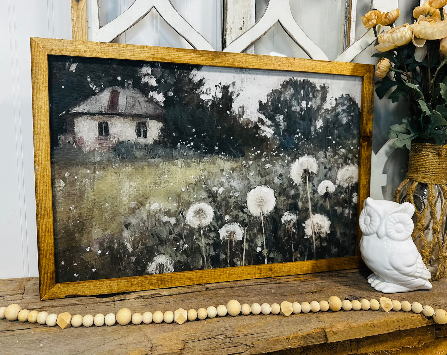 Muted cotton field French cottage wood framed canvas print