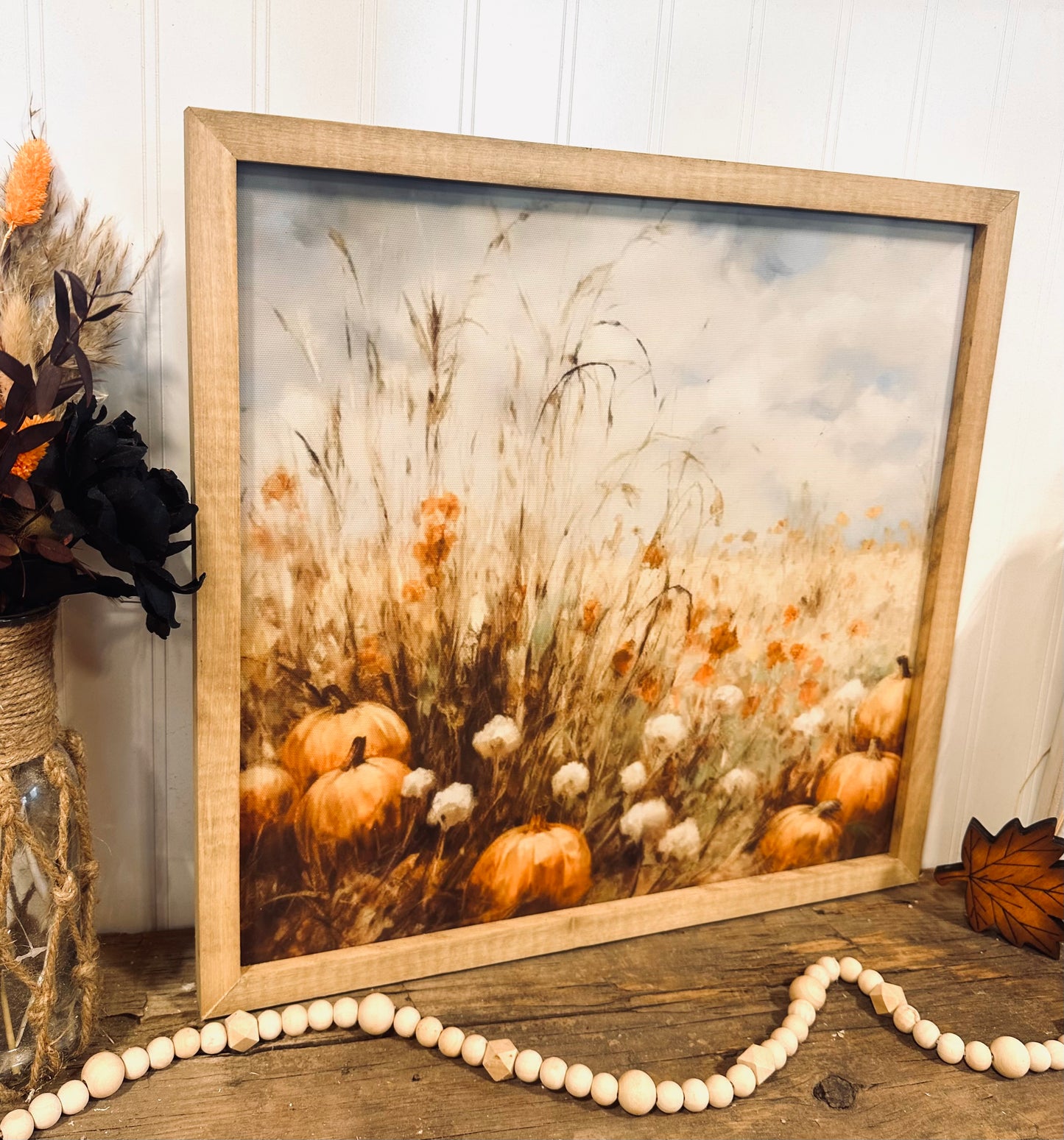 Pumpkin farm field vintage autumn framed wood sign