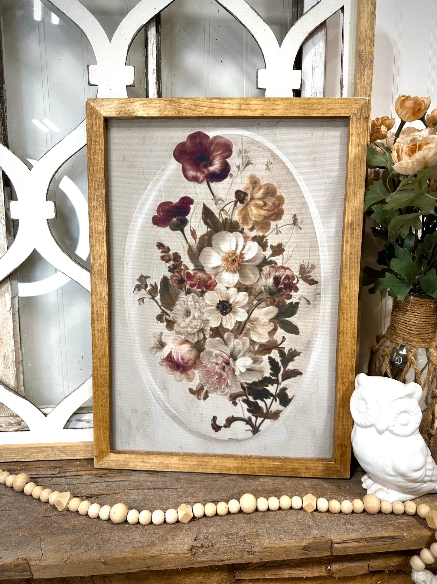Vintage muted bouquet wood framed canvas wall art
