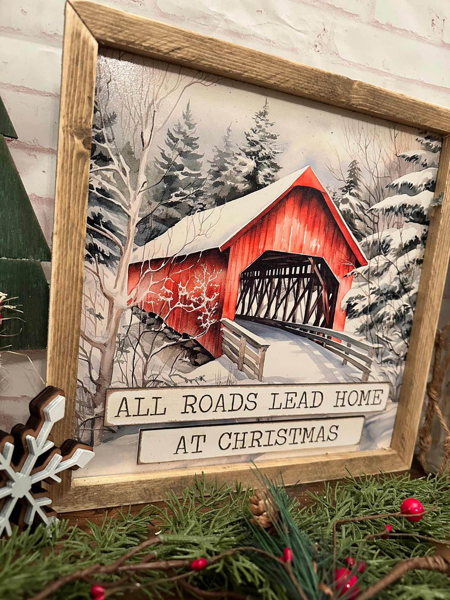 All roads lead home at Christmas framed sign