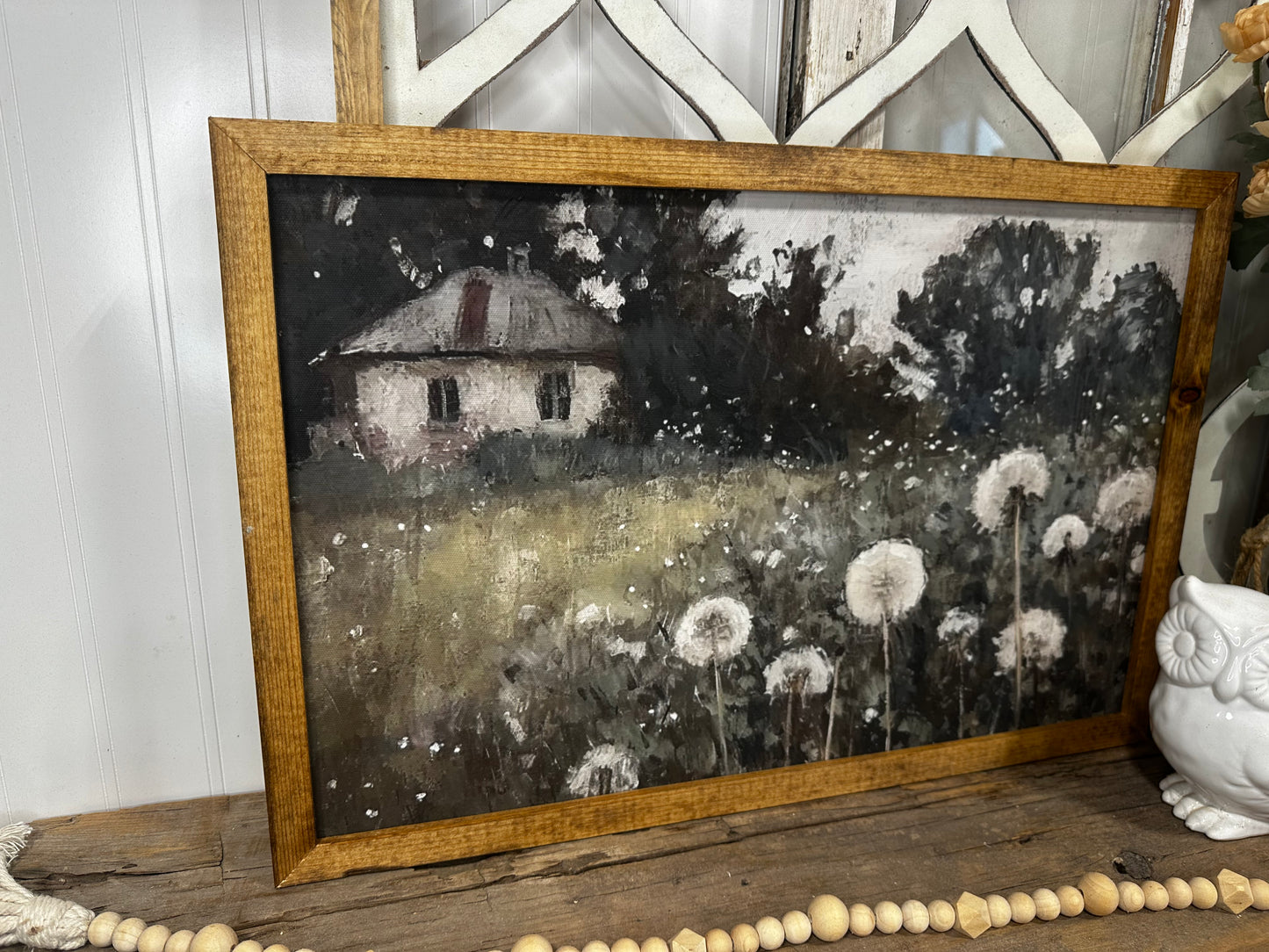 Muted cotton field vintage french cottage wood framed canvas print
