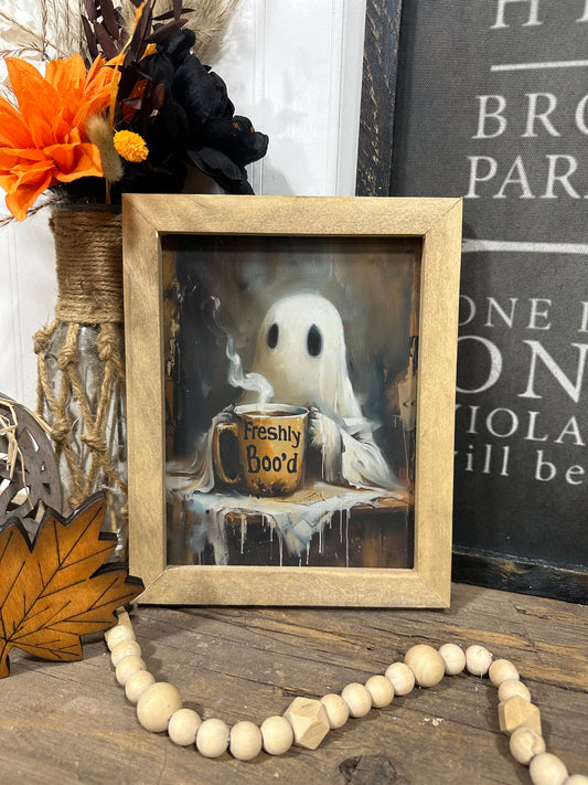 Freshly boo’d coffee cute ghost canvas wood framed sign