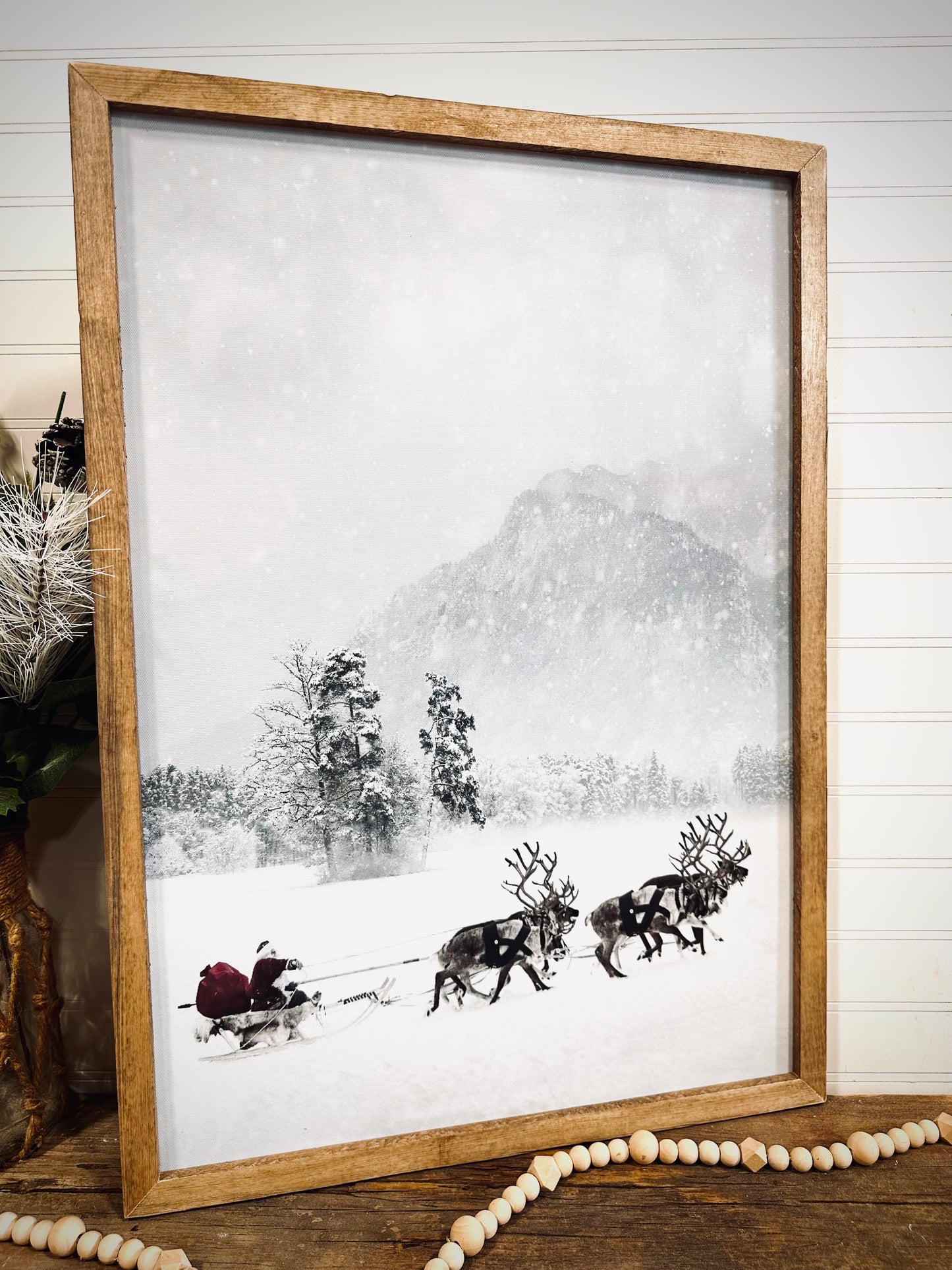 North Pole Santa wood framed canvas sign