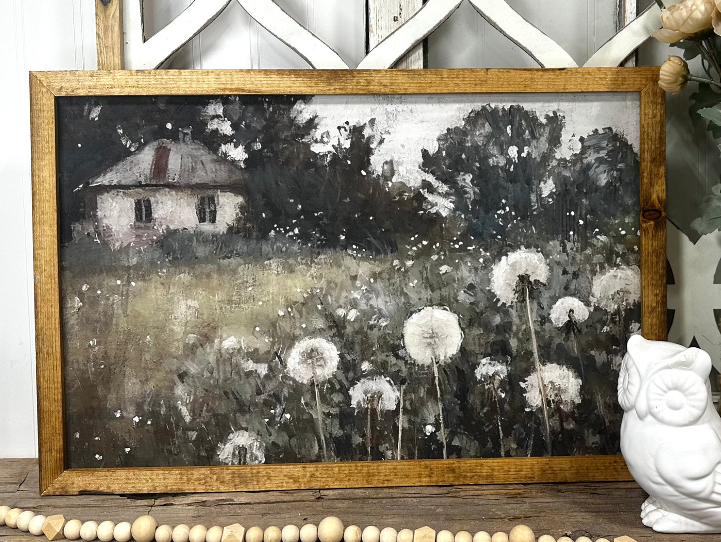 Muted cotton field French cottage wood framed canvas print