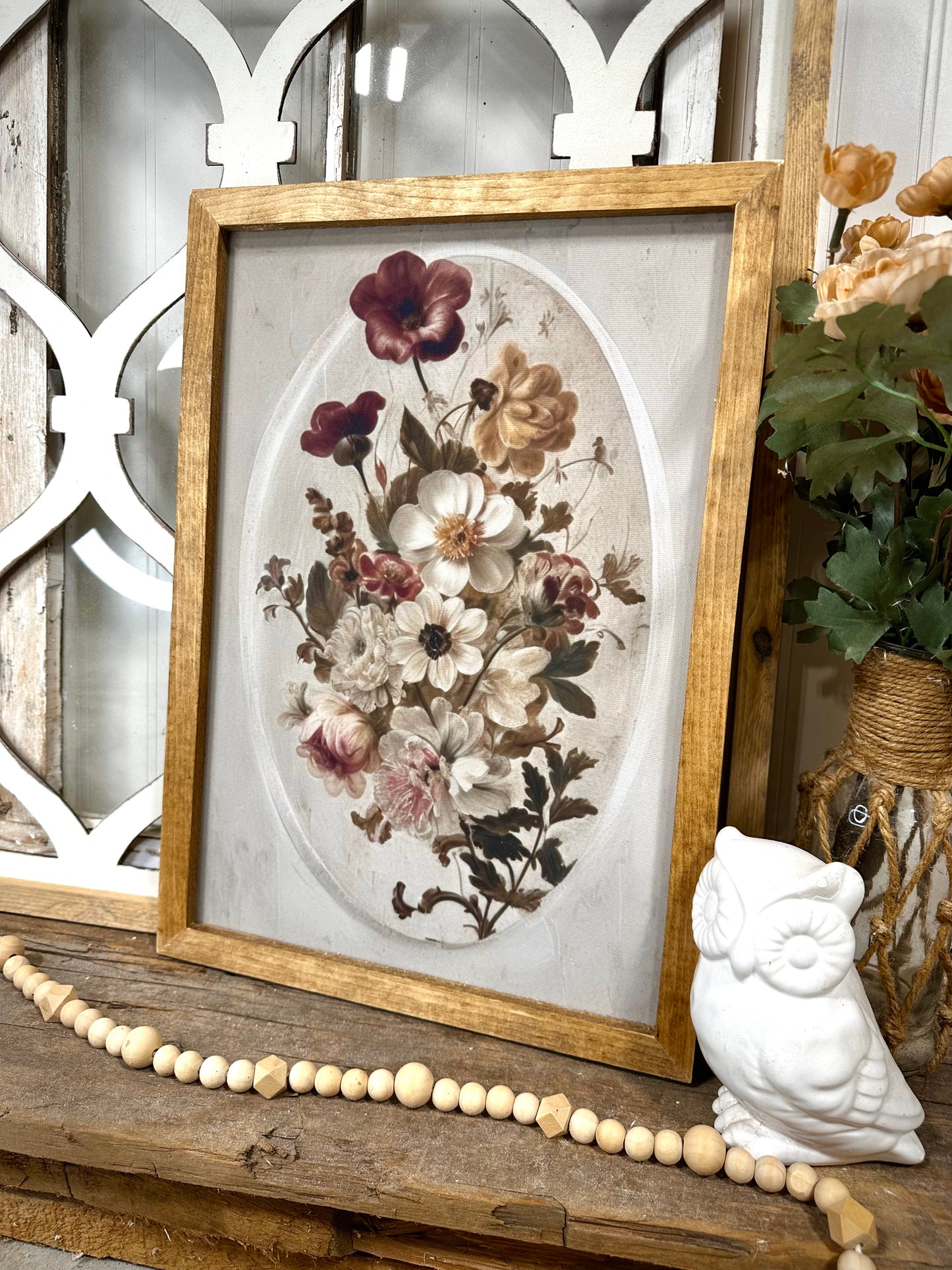 Vintage muted bouquet wood framed canvas wall art