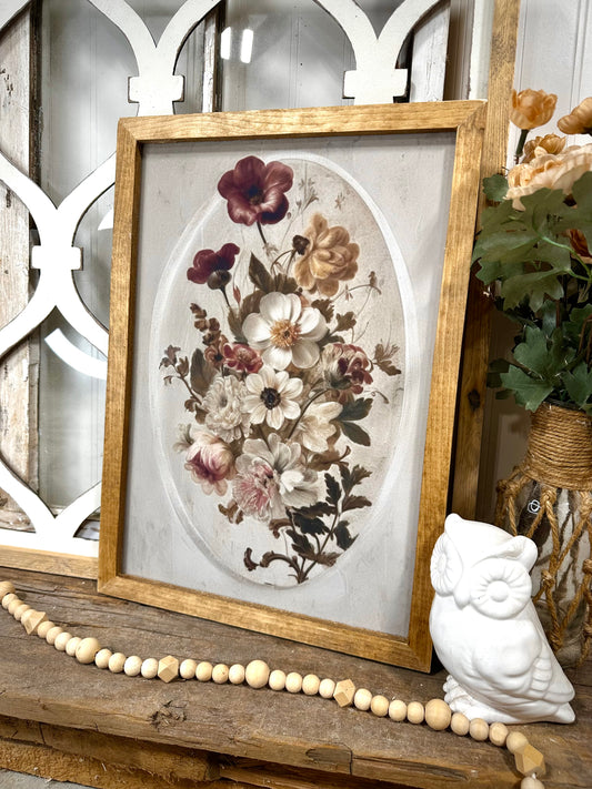 Vintage muted bouquet wood framed canvas wall art