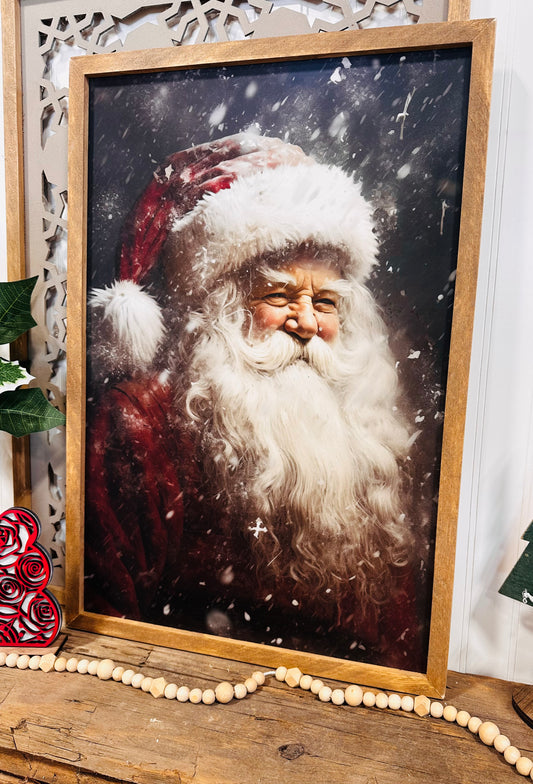 Vintage Santa Canvas framed sign