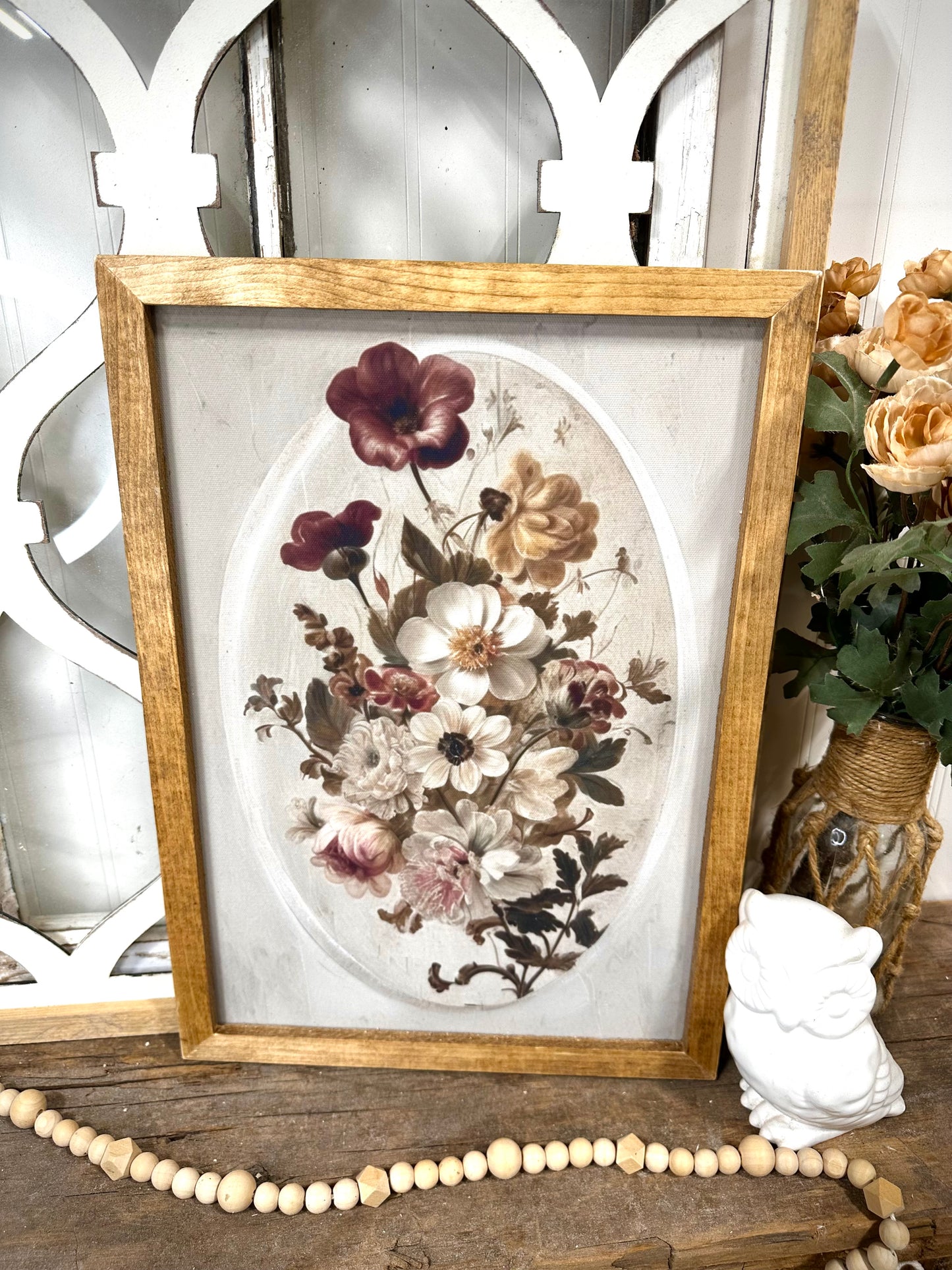 Vintage muted bouquet wood framed canvas wall art