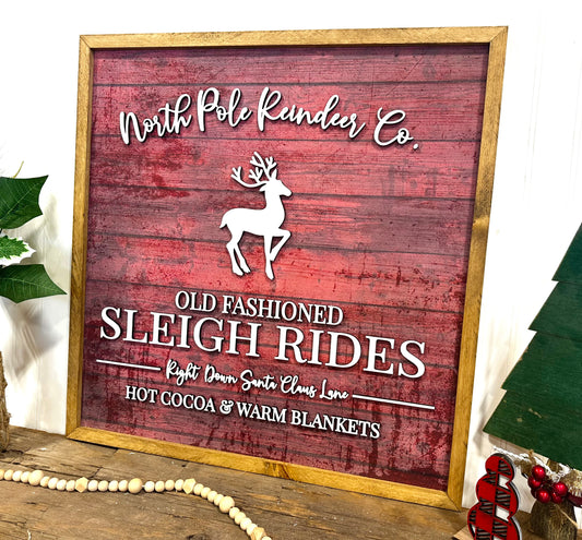 North Pole Reindeer Co wood framed sign