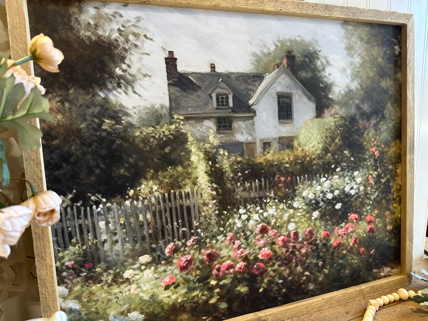Vintage French Cottage wood framed canvas print