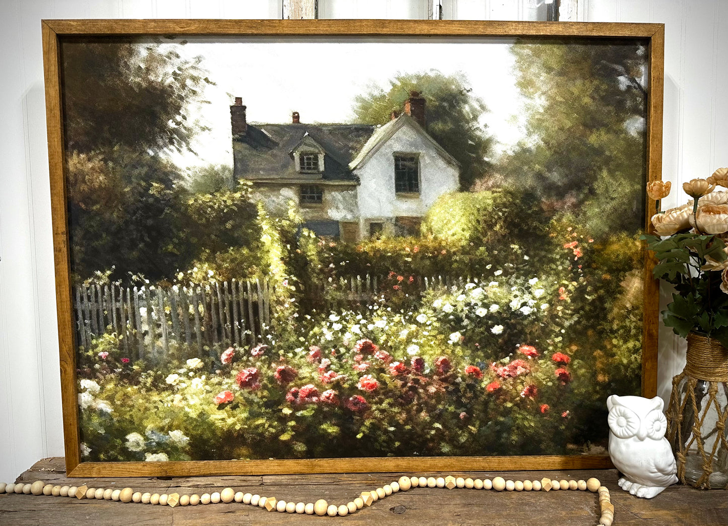 Vintage French Cottage wood framed canvas print