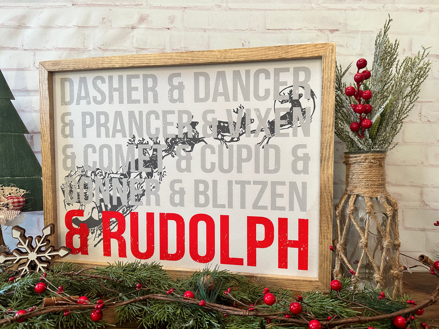 Santa’s reindeer canvas sign