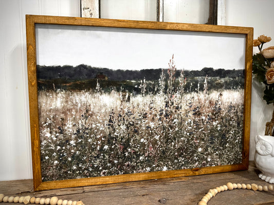Watercolor vintage field wood framed canvas print