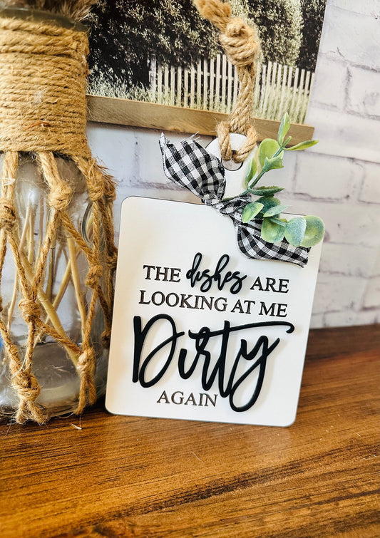 The dishes are looking at me dirty mini faux cutting board tiered tray kitchen decor dishes looking at me dirty kitchen sign